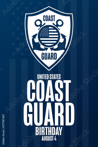 United States Coast Guard Day. August 4. Holiday concept. Template for background, banner, card, poster with text inscription. Vector EPS10 illustration.