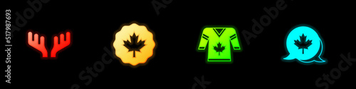 Set Deer antlers, Canadian maple leaf, Hockey jersey and icon. Vector