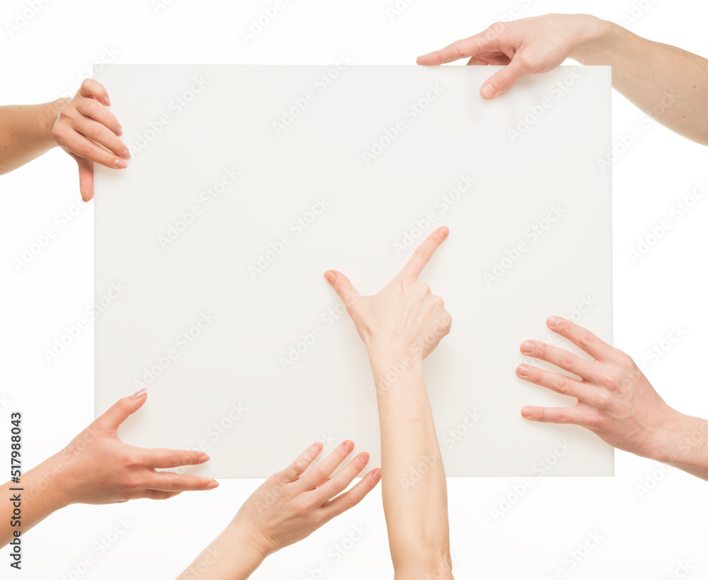 human hands holding whiteboard.group team of human hands with whiteboard isolated.business transportation logistics concept. human hands holding whiteboard.group team of human hands with whiteboard isolated.business transportation logistics concept.