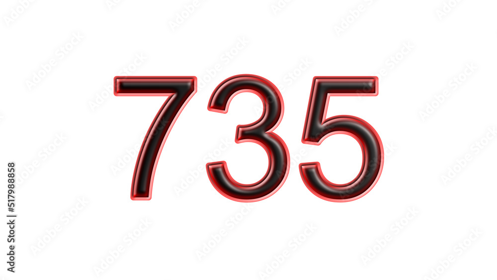 red 735 number 3d effect white background red 735 number 3d effect white background