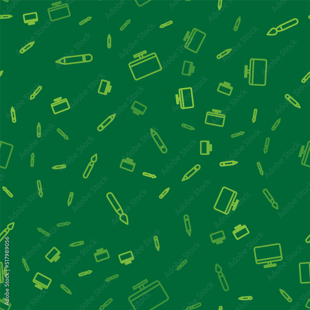 Set line Pencil with eraser, Paint brush and Computer monitor screen on seamless pattern. Vector Set line Pencil with eraser, Paint brush and Computer monitor screen on seamless pattern. Vector