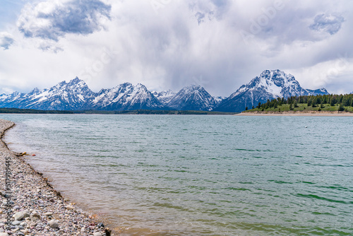Teton Mountains across Jackson Lake from Signal Mountain Lodge in Grand Teton...