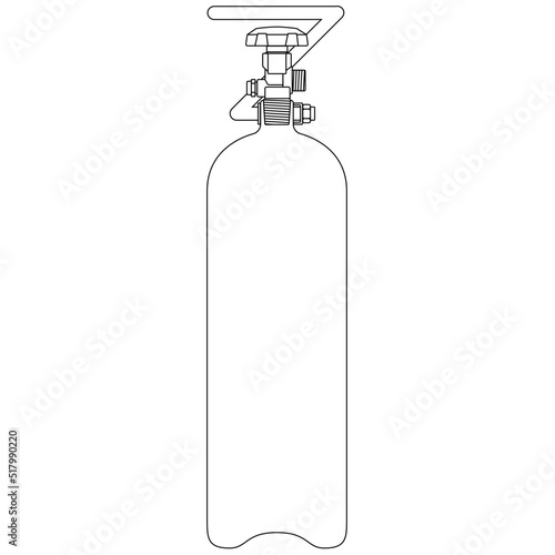 2 - 5 kg CO2 Gas cylinder, Reusable carbon dioxide compressed gas bottle for aquaristics, industry and medicine sketch drawing, contour lines drawn