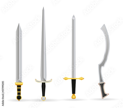 set of realistic sword warrior with metal shield. eps vector