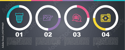 Set line Camera photo lens, Photo retouching, camera and . Business infographic template. Vector