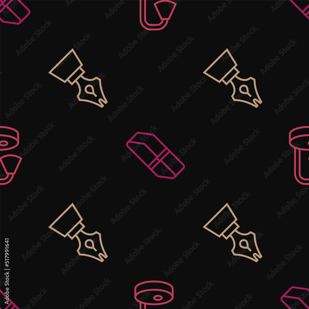 Set line Table lamp, Fountain pen nib and Eraser or rubber on seamless pattern. Vector Set line Table lamp, Fountain pen nib and Eraser or rubber on seamless pattern. Vector