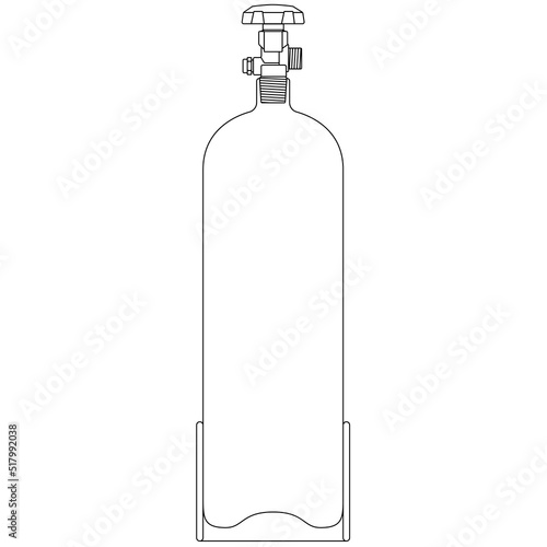 2 - 5 kg CO2 Gas cylinder, Reusable carbon dioxide compressed gas bottle for aquaristics, industry and medicine sketch drawing, contour lines drawn