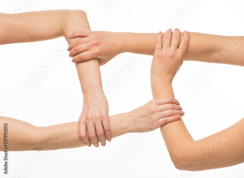 human hands on a white background isolated. hands indicate support hold care resist compete.