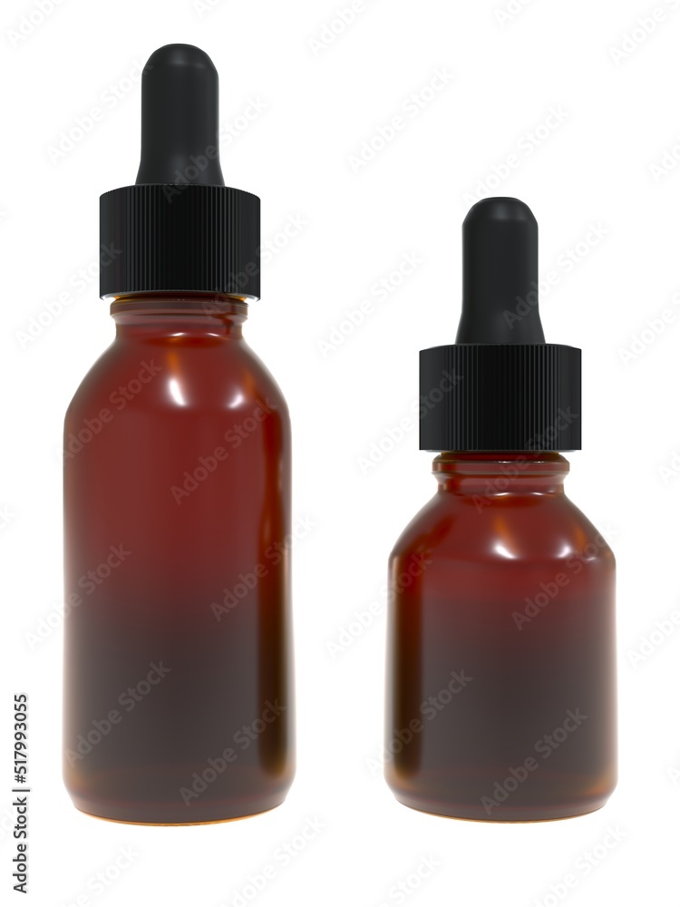 Face oil serum amber brown glass two different bottles, design ready dropplet mockup, 3D render Face oil serum amber brown glass two different bottles, design ready dropplet mockup, 3D render