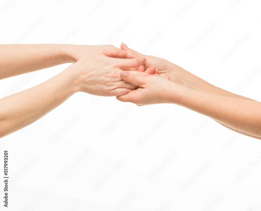 human hands on a white background isolated. hands indicate support hold care resist compete. human hands on a white background isolated. hands indicate support hold care resist compete.