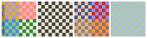 Foto Colorful trendy checker board square seamless pattern collection