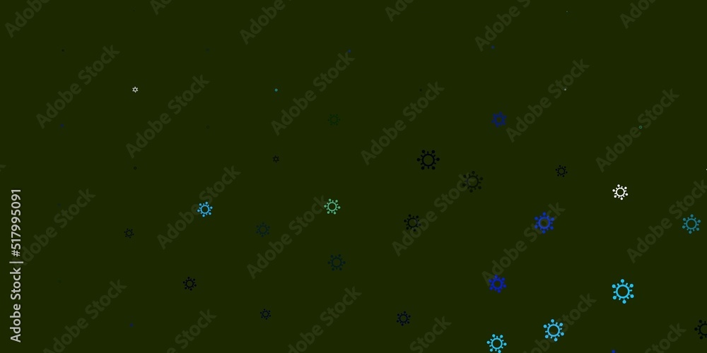 Light blue, green vector background with covid-19 symbols.