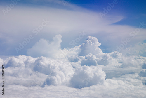 Areal top view of blue sky with clouds