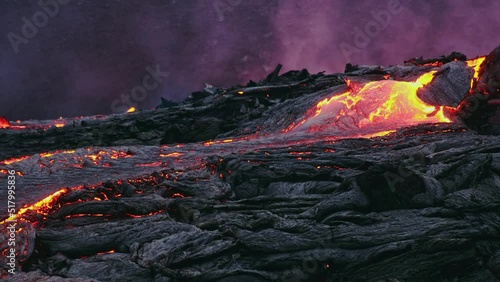 Lava flow from a eruptin volcano in iceland