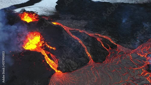 Aerial footage of lava eruptin from a volcano in Iceland in 2021-2022 photo