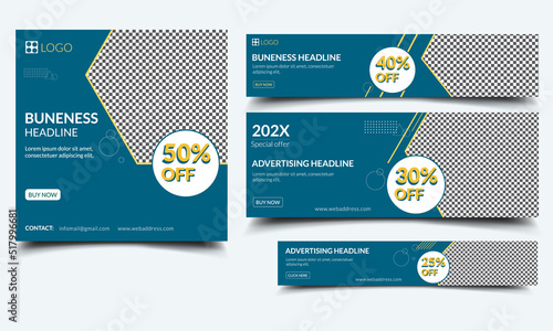 creative web banner set standard size with a place for photos. Business ad banner. horizontal and square template.