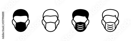 Mask icon vector. Medical mask sign and symbol. Man face with mask icon. Safety breathing mask