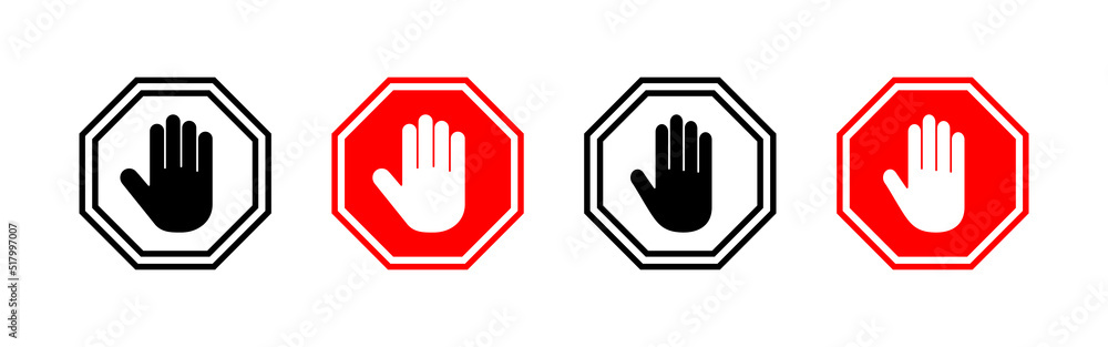 Stop icon vector. stop road sign. hand stop sign and symbol. Do not enter stop red sign with hand Stop icon vector. stop road sign. hand stop sign and symbol. Do not enter stop red sign with hand