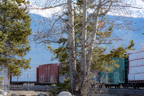 rail cars transport through the mountains.  Containers photo