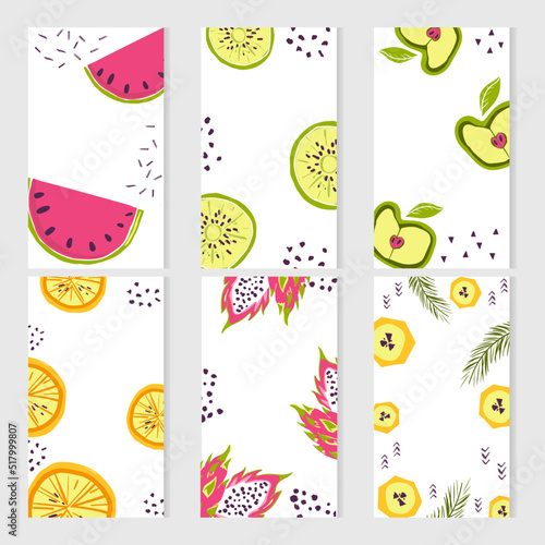 Template for stories with bright fruits. Vector illustration. place for text