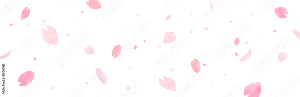 桜の花びら大小が描かれた水彩風な背景　ワイド版　ベクター