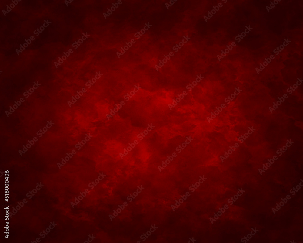 Abstract red background with bright center spotlight and black vignette border frame 