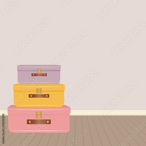 Background vector illustration of stacked luggage in a room