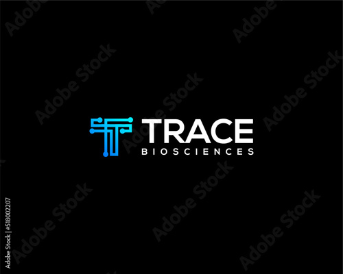 Vector graphic of letter t technology logo and blue gradient color