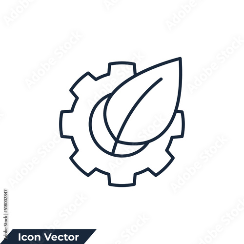 Eco industry. eco friendly green technology icon logo vector illustration. Leaf and gear. green tech symbol template for graphic and web design collection