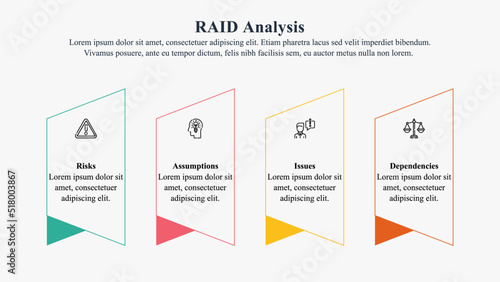 Infographic presentation template of RAID Analysis with icons and text space.
