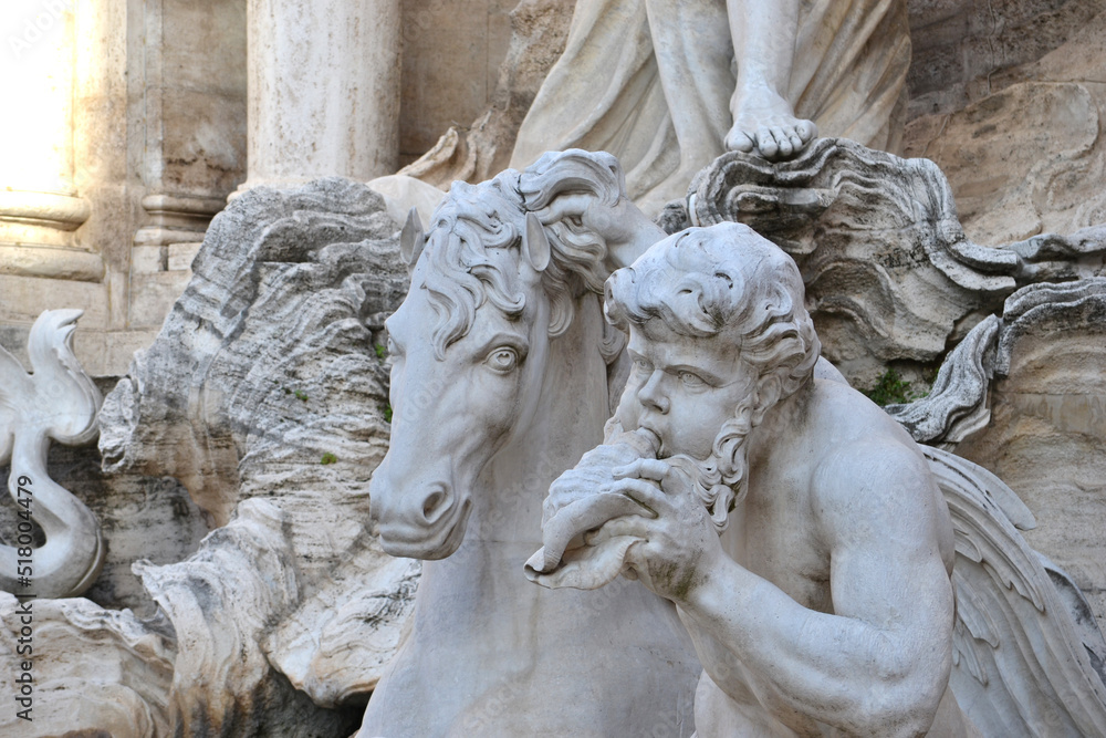 Fontana Di Trevi, Trevi Fountain, close up of sculptures, Rome, Italy Fontana Di Trevi, Trevi Fountain, close up of sculptures, Rome, Italy