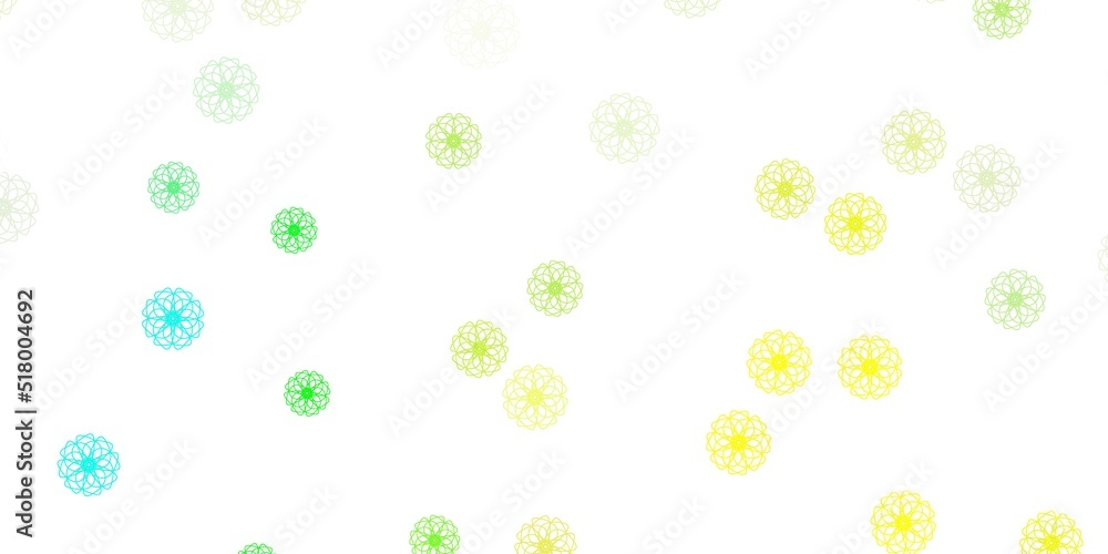 Light green, yellow vector doodle pattern with flowers.