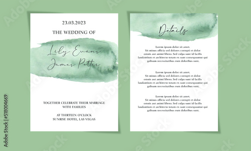 sage green abstract watercolor wedding invitation
