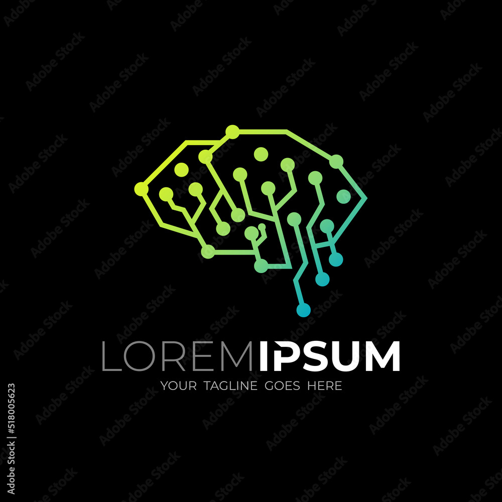 Brain logo with line design technology, simple icons Brain logo with line design technology, simple icons