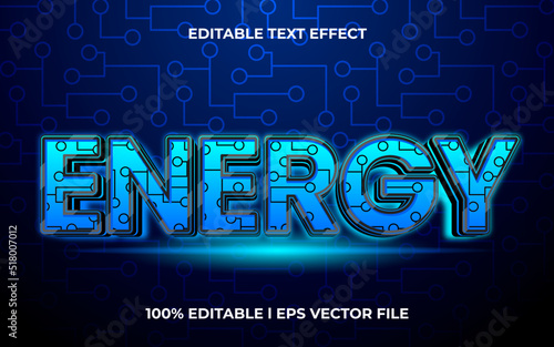 energy 3d text effect with technology theme. blue typography template for modern tittle
