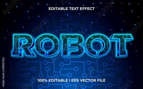 robot 3d text effect with cyber theme. blue typography template for modern tittle