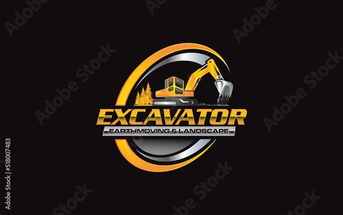 Illustration vector graphic of excavator construction, excavator earthworks, and heavy equipment logo design template