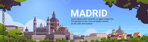 beautiful Madrid city business travel tourism concept cityscape with famous buildings horizontal