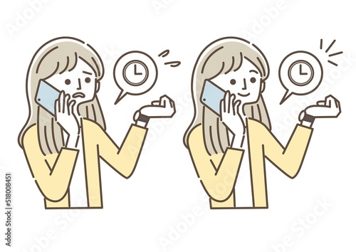 時刻を気にしながら通話をするビジネスウーマン