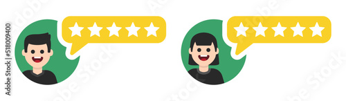 Man and woman giving excellent review, cartoon character vector in flat design. Customer experience concept.