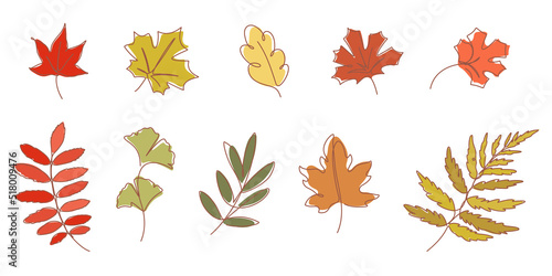 Continuous line drawing of autumn leaves vector illustration for decoration,element,card,presentation,printing,advertising,poster,ornament,elements,background,etc.