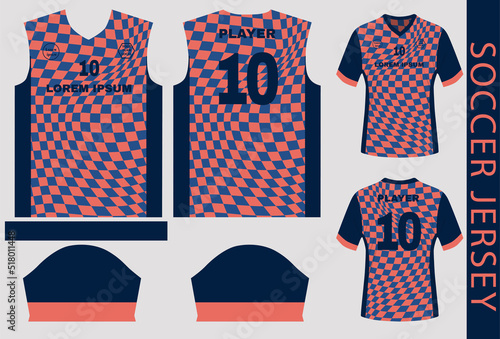 soccer jersey deign template with mockap and sewing print pattern