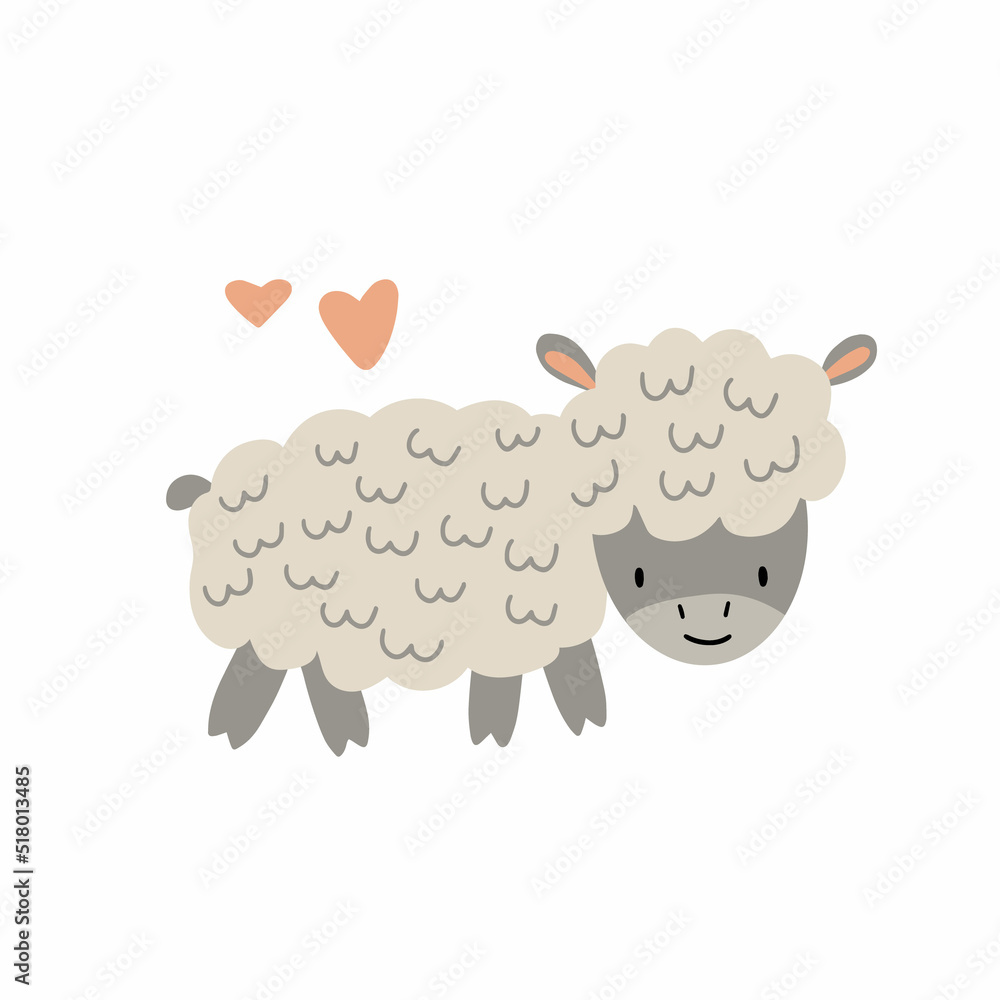 Cute lamb on a white background. Vector illustration of a pet for nursery or textile decoration Cute lamb on a white background. Vector illustration of a pet for nursery or textile decoration
