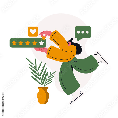 Customer review rating. People give review rating and feedback. Flat vector illustration. Customer choice. Rank rating stars feedback. Flat vector illustration isolated on white background