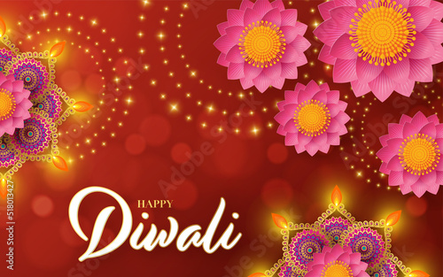 Happy diwali, deepavali the indian festival celebration on color background.