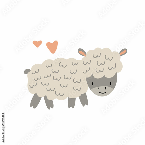 Cute lamb on a white background. Vector illustration of a pet for nursery or textile decoration