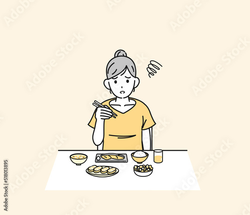 食欲がない　食べれない　味覚障害　若い女性　食事　摂食障害　夏バテ　イラスト