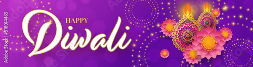 Happy diwali, deepavali the indian festival celebration on color background.