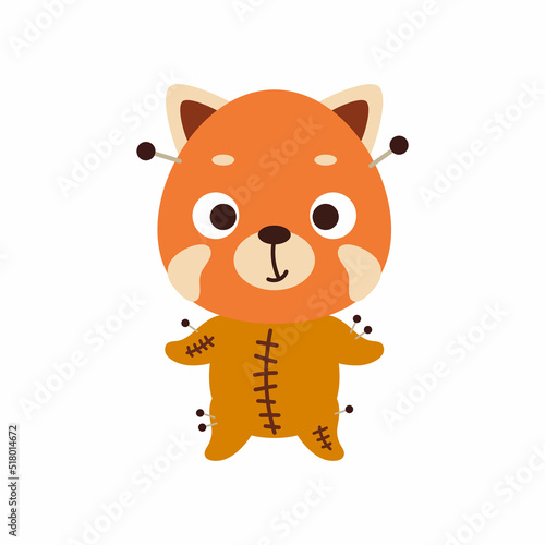 Cute little Halloween red panda in a voodoo costume. Cartoon animal character for kids t-shirts  nursery decoration  baby shower  greeting card  invitation  house interior. Vector stock illustration