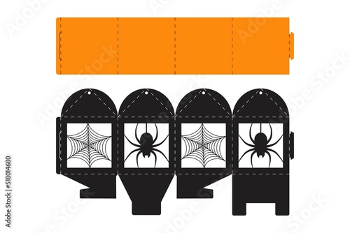Happy Halloween treat box. Gift party favor box for sweets, candies, small presents, bakery. Simple packaging die cut template for laser cut, great design for any purposes, birthdays, baby showers